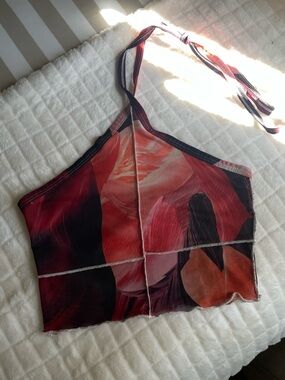 Princess Polly Red and Black Abstract Mesh Tank